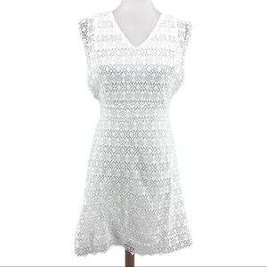 Amy Lynn White Flutter Sleeve Lace Dress